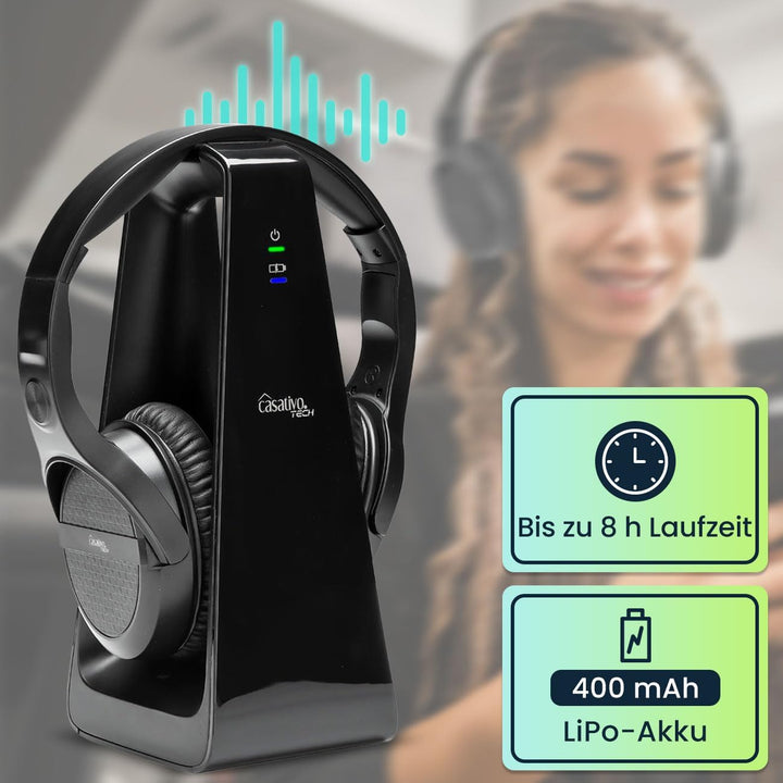 Digitaler Stereo-Funk-Kopfhörer mit 2-in-1 Funk- & Ladestation – kabellos, 30 m Reichweite, kristall