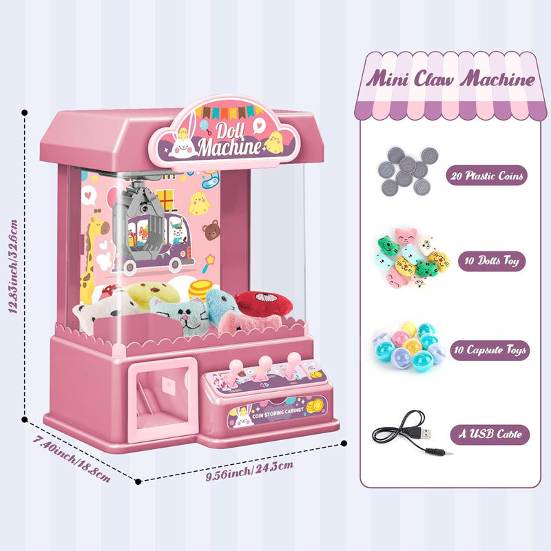 Mini Greifmaschine Candy Doll Gachapon Grabber Süssigkeiten Greifautomat mit Münzschiebe und Greifar