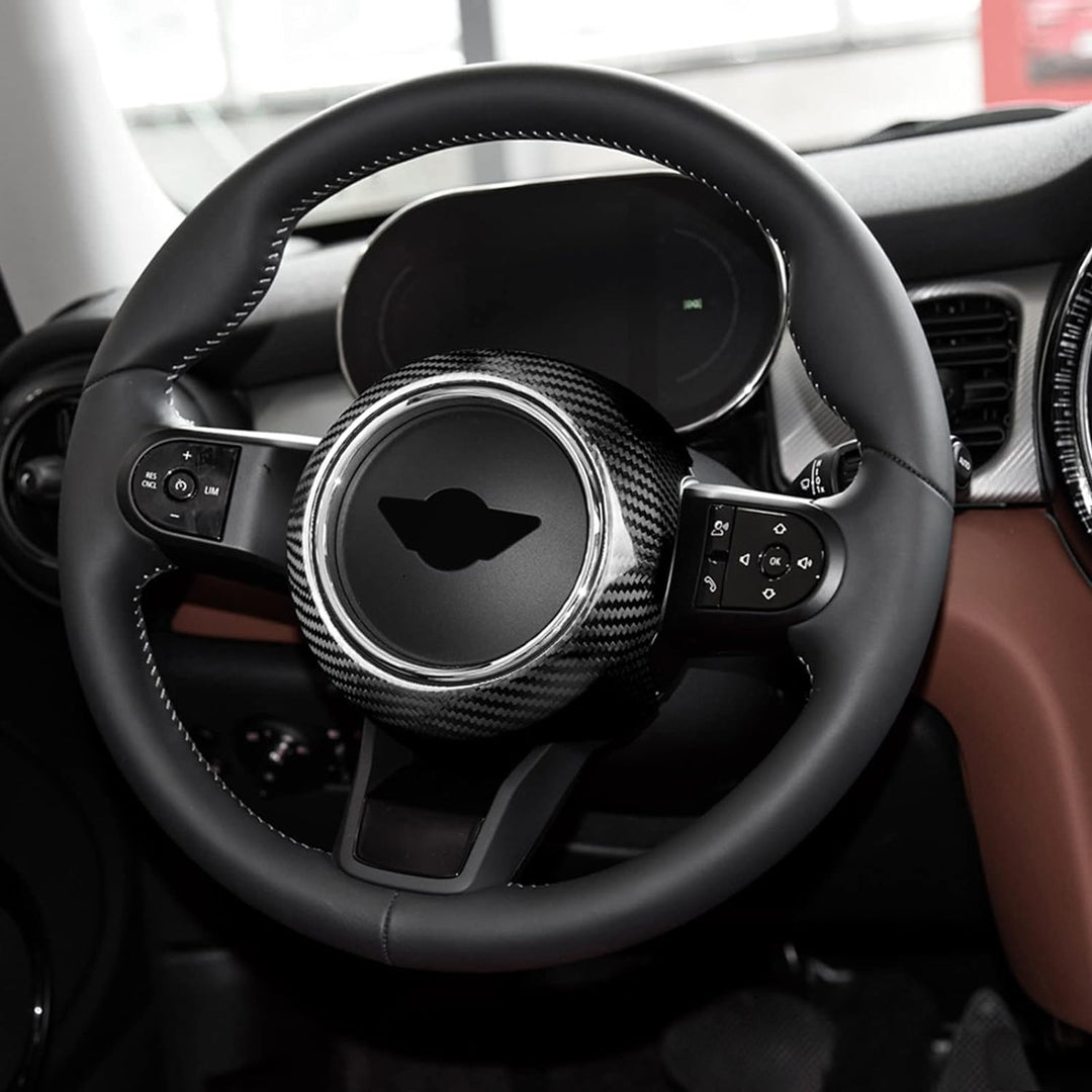 KUNGKIC Kohlefaser Auto-Lenkrad-Airbag Abdeckung Aufkleber Dekorative für Mini Cooper Clubman F55 F5