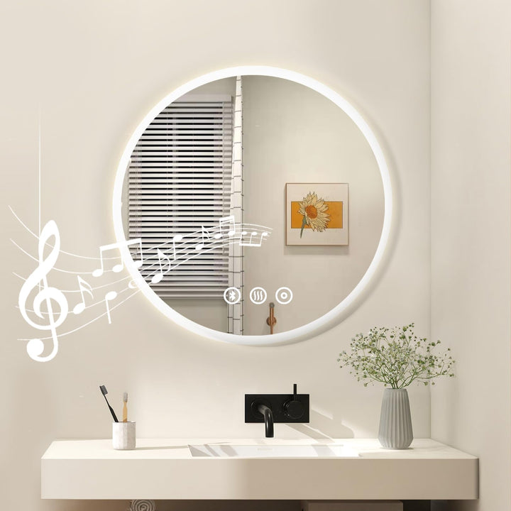 Badezimmerspiegel Mit Licht, 60cm Badspiegel Mit Beleuchtung Mit Bluetooth, 3 Lichtfarbe Dimmbar, An