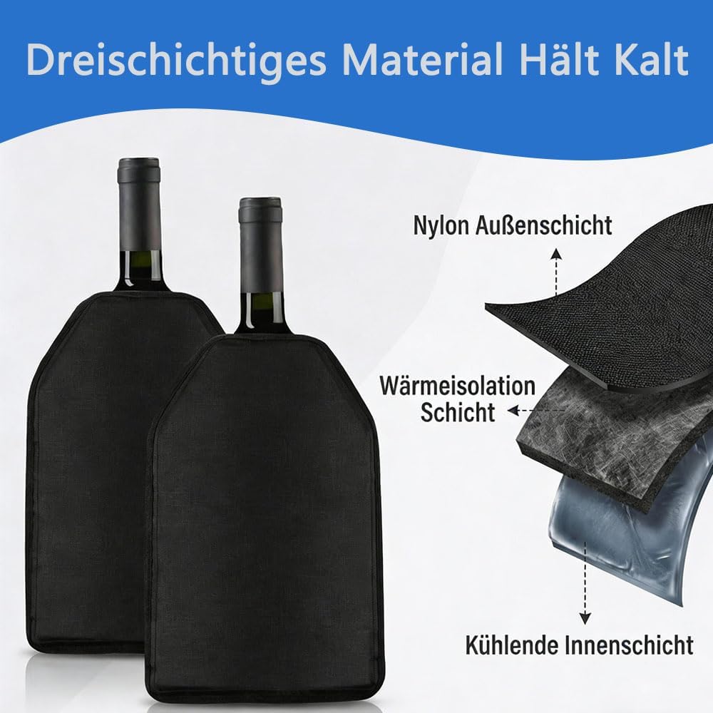 2er Set Weinkühler Manschette mit Gel - Universeller Kühlmanschette für Wein, Sekt, Champagner & Fla