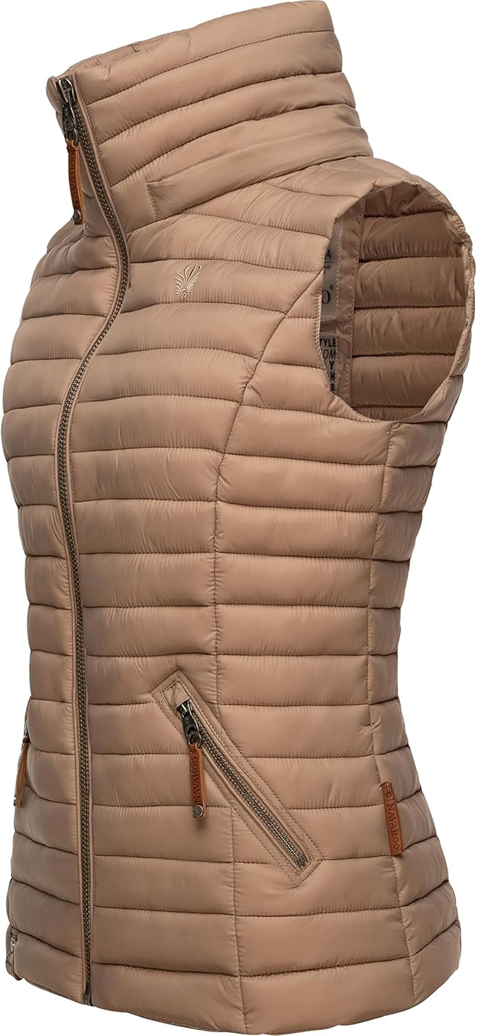 Navahoo Damen Übergangsjacke leichte Steppweste mit Abnehmbarer Kapuze Shadaa XS-3XL XS Taupe Grey,