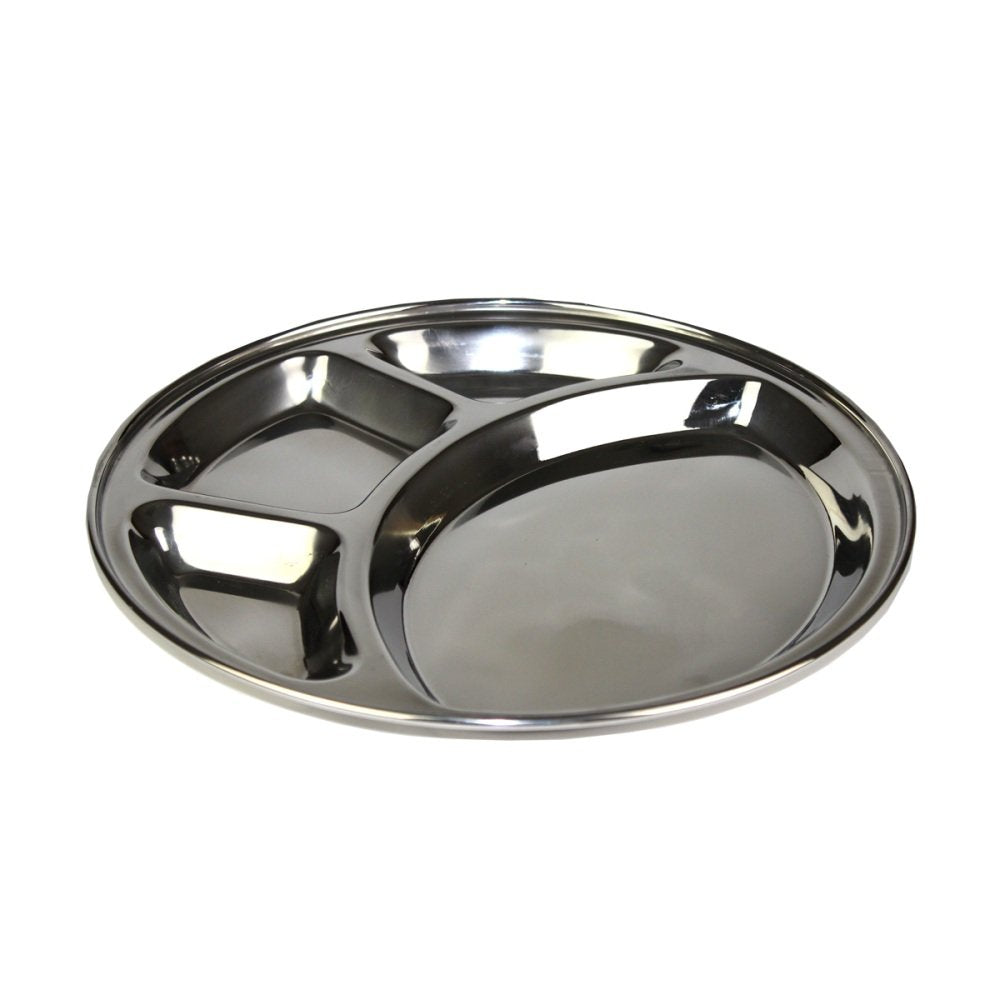 Original indischer Servierteller Thali, aus Edelstahl, 30cm Durchmesser - 4er Vorteilspaket [als 1er