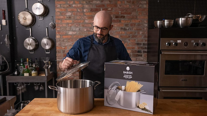 Babish Tri-Ply Stainless Steel Stock Pot w/Lid, 12-Quart 11.4 Liter, 11.4 Liter