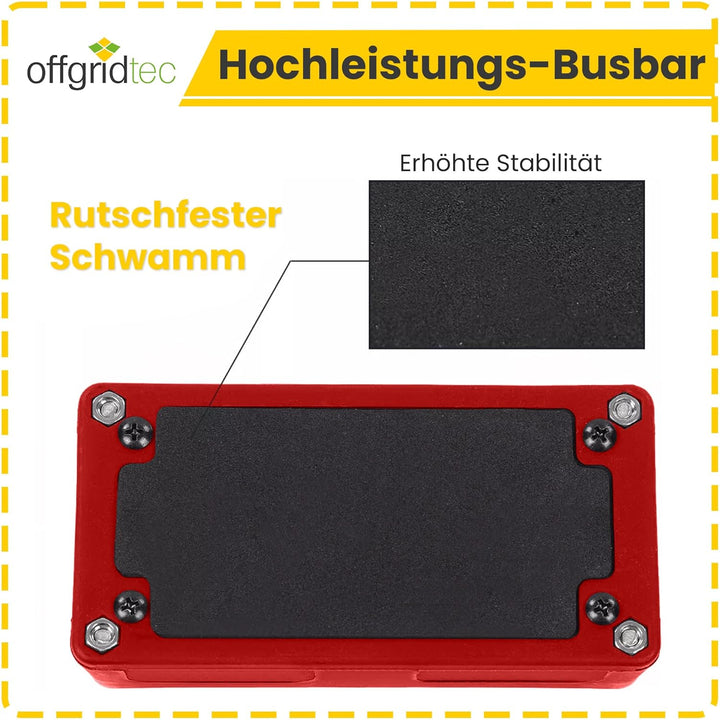 Offgridtec BusBar Box Rot 4 x M8 Anschlussbolzen inkl. Abdeckung und Befestigungsschrauben Busbar Bo
