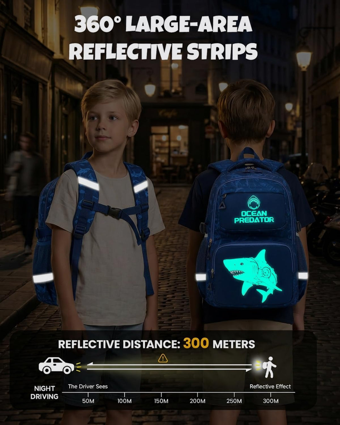 Amythe Schulrucksack Jungen Teenager, Schultasche Kinder mit Reflektoren für 1. bis 4. Klasse, Leuch