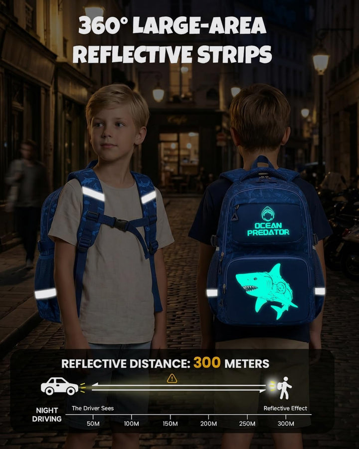 Amythe Schulrucksack Jungen Teenager, Schultasche Kinder mit Reflektoren für 1. bis 4. Klasse, Leuch