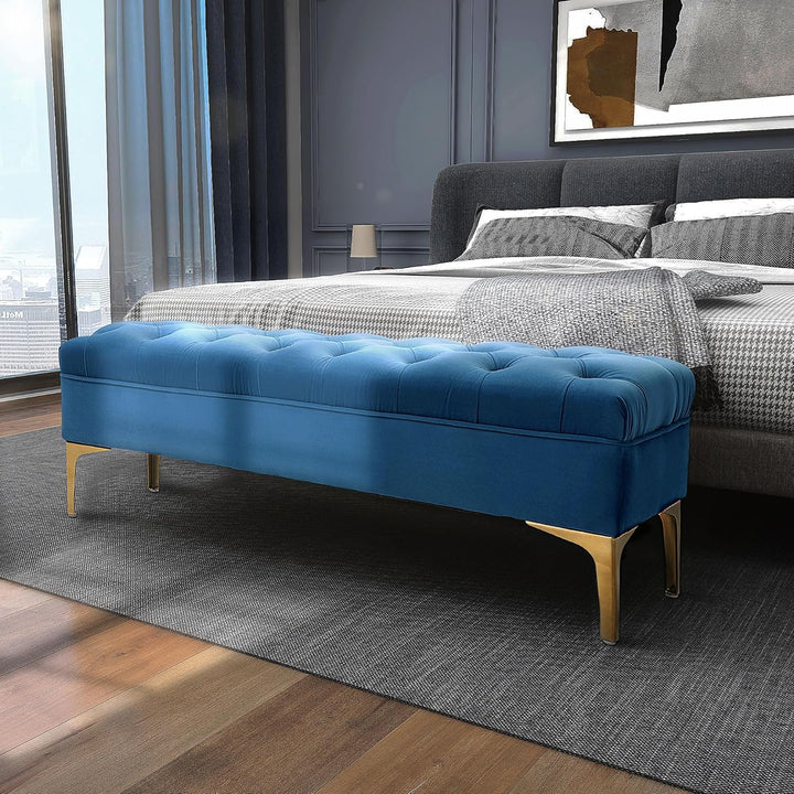 HOMCOM Sitzbank, Bettbank, Schuhbank mit erhöhten Beine, Schlafzimmer, Samt Blau 118 x 45 x 42 cm Bl