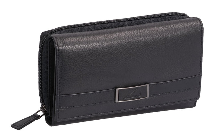 Damenlangbörse LEMONDO in Echt-Leder, schwarz, 16x9x4cm, Schwarz