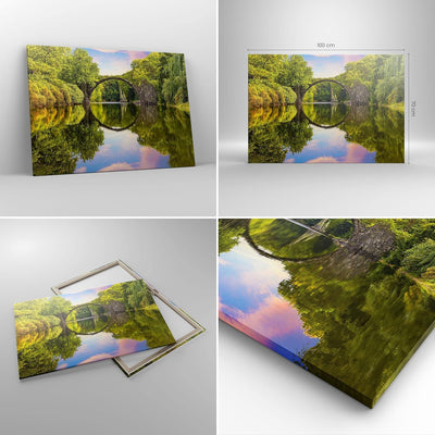 Bilder auf Leinwand 100x70cm Leinwandbild mit Rahmen Park Natur Wasser Gross Wanddeko Bild Schlafzim