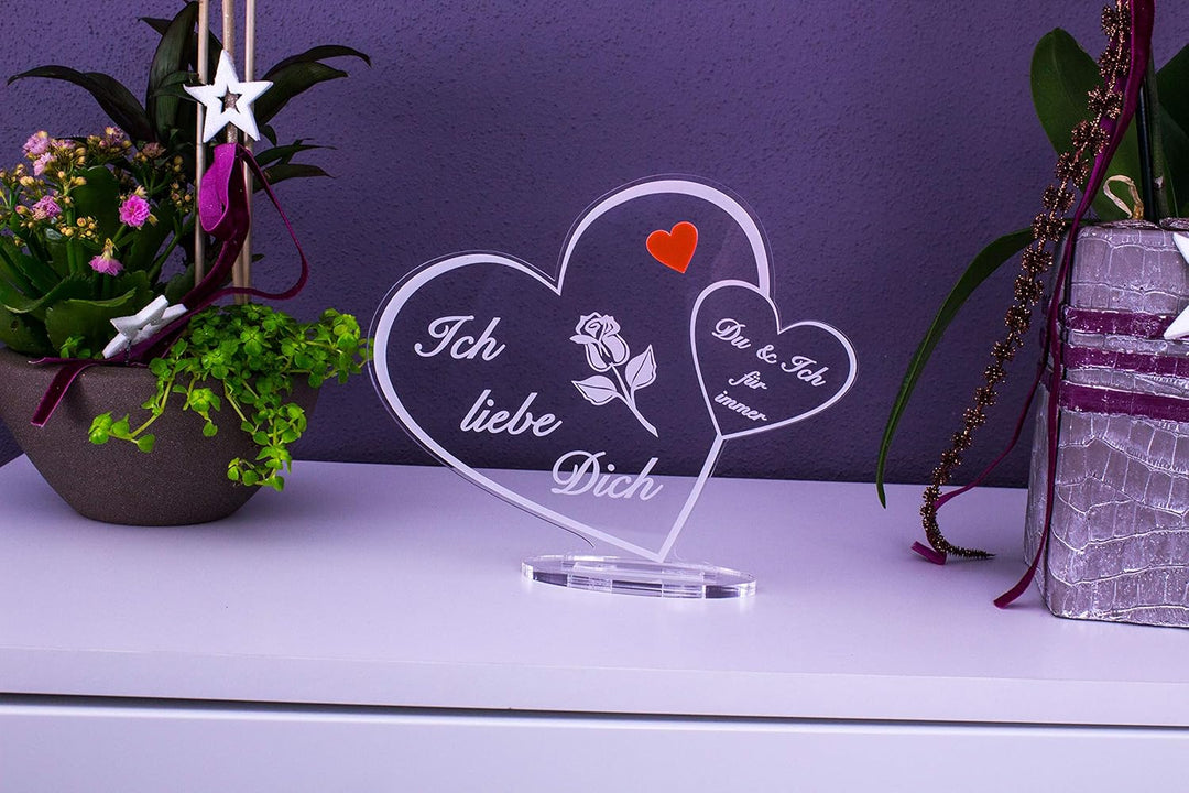 Acryl Schild in Doppelherz Form Liebe Mama, Perfekt zu Muttertag oder Weihnachten, mit Lasergravur,