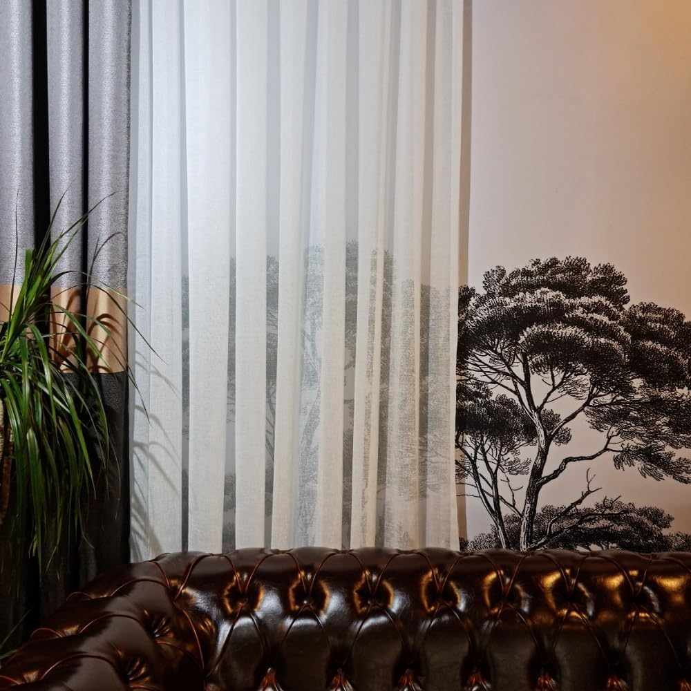 GARDINESTAN JUNG CFO GmbH Gardinen Weiss in Leinenoptik Halbtransparent mit Kräuselband und Bleiband