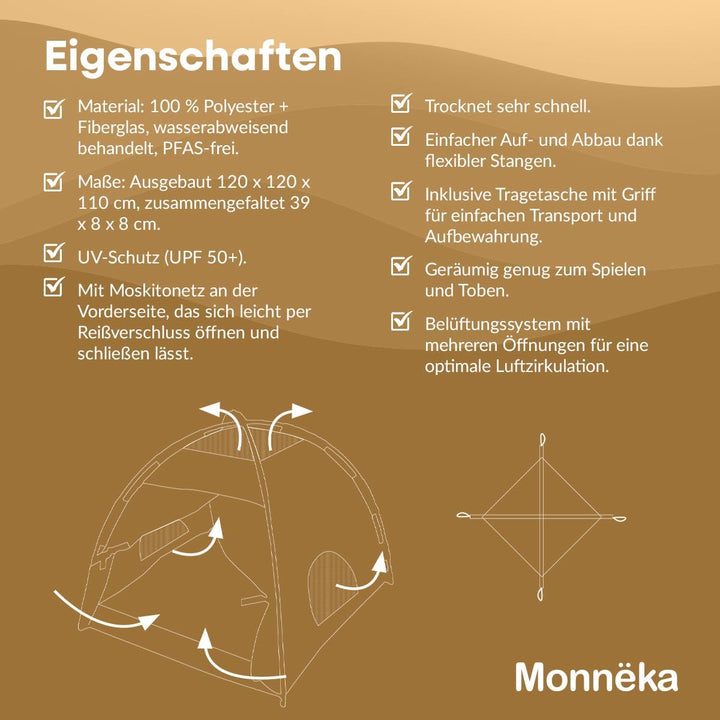 Strandzelt mit UPF 50+ Sonnenschutz | Spielzelt für Babys und Kinder | Mit Sonnenschutz, Moskitonetz