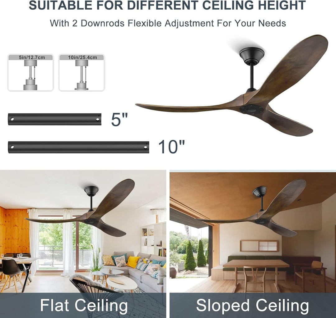 Deckenventilator im Freien, holz deckenventilator ohne beleuchtung, 132cm Deckenventilator mit Fernb