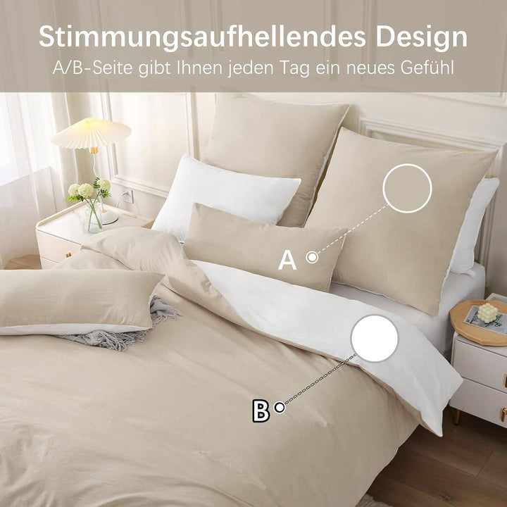 MILDLY Bettwäsche 135x200 Baumwolle, Bettwäsche-Sets Kamel Beige 2 Teilig mit Reissverschluss Ähnlic
