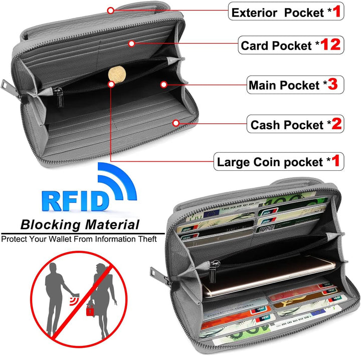 Handytasche zum Umhängen RFID Schutz Geldbeutel Damen Handy Umhängetasche Leder Viele Fächer Handy S