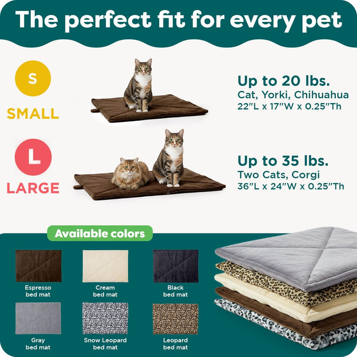 Furhaven Small Cat Bed ThermaNAP Quilted Faux Fur Self-Warming Pad, Washable - Black, Small Black L