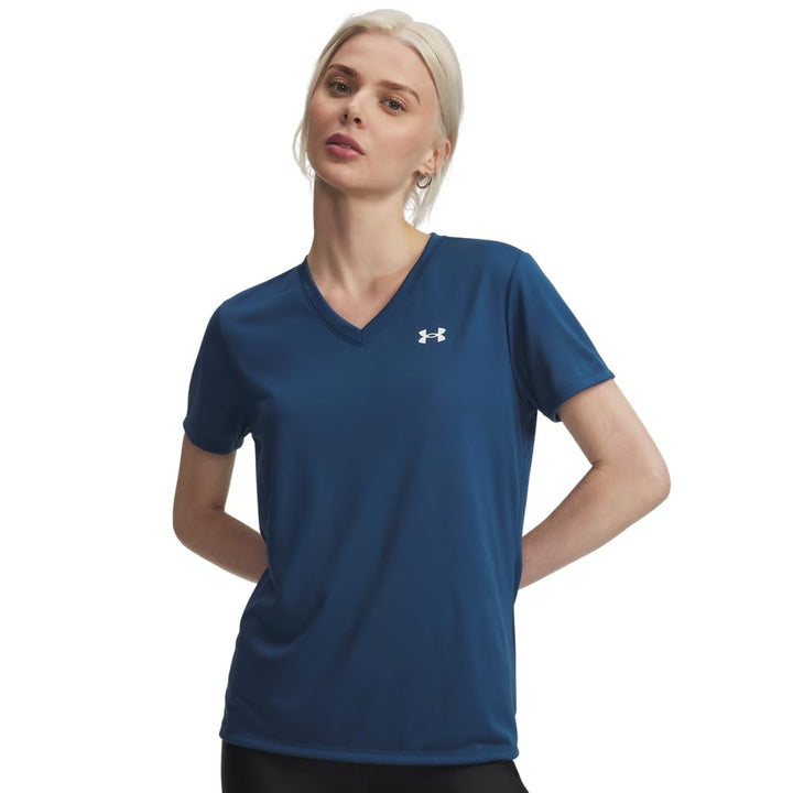 Under Armour Damen Tech Short Sleeve V Neck T-Shirt M (498) Wham Blue/White, M (498) Wham Blue/White