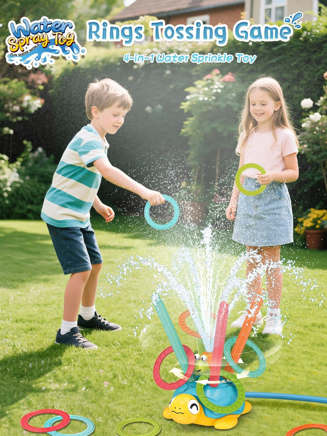 4 in 1 Wasserspielzeug Kinder Outdoor, Sommer Schildkröte Wassersprinkler Spielzeug mit Baseball, Wu