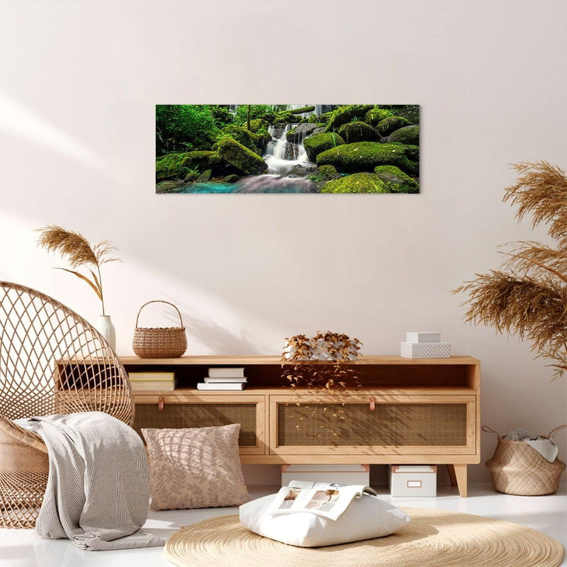 Panorama Bilder auf Leinwand Park Wasserfall Wasser Leinwandbild 90x30cm Wandbilder Dekoration Wohnz