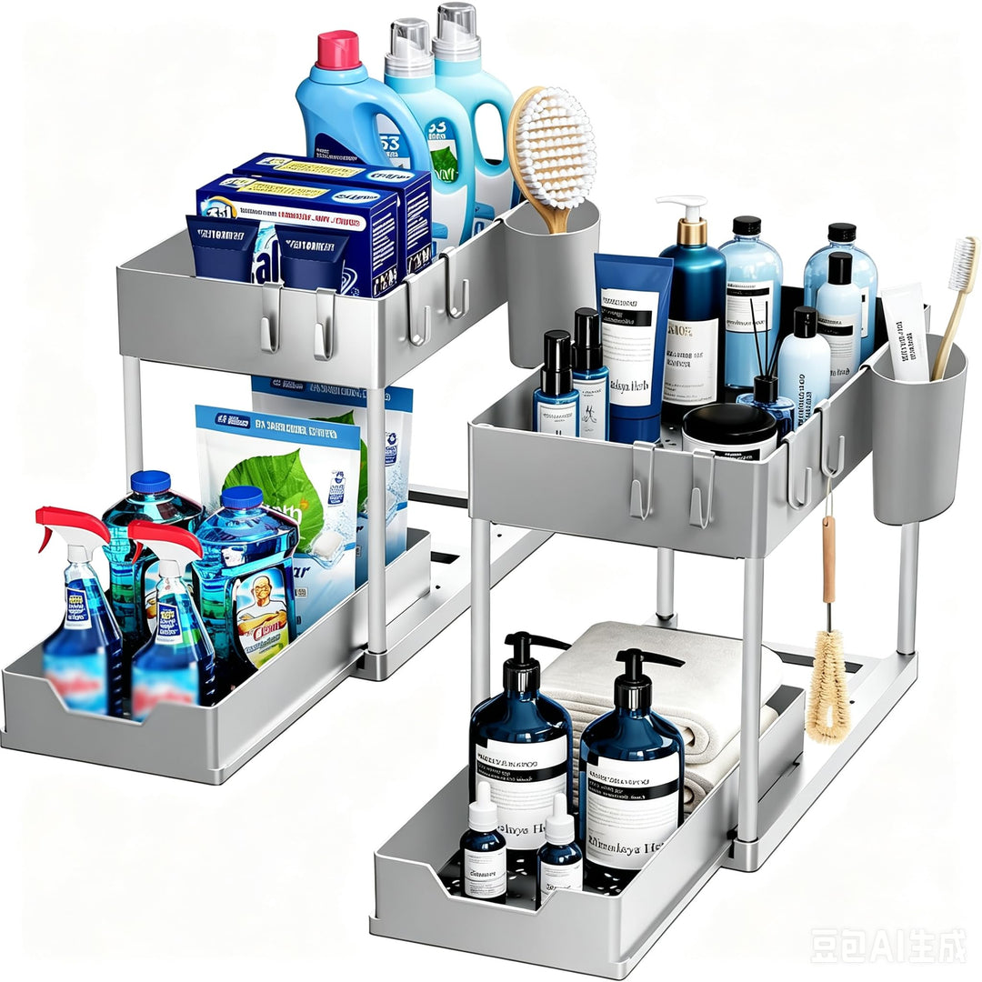 Puricon 2 Set Unter Waschbecken Regal, 2 Etagen Standregal Küche Arbeitsplatte Regal Organizer, Mehr