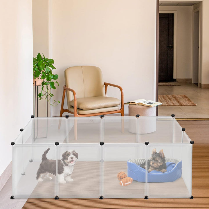 FIVMEN Freilaufgehege Kleintiergehege 145x75x48cm Freigehege Gittergehege 12-Platten Laufstallgitter