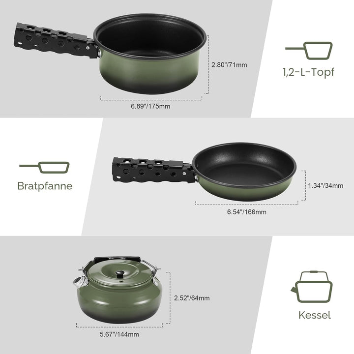 Odoland 5pcs Camping Geschirr Set, Antihaft-Leichtgewicht Topf Pfanne Kettle Set mit einem abnehmbar