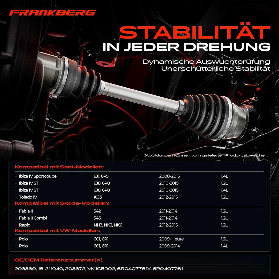 Frankberg Antriebswelle Vorne Links Kompatibel mit Ibiza IV 1.2L 1.4L 2008-2015 Toledo IV 1.2L 2012-