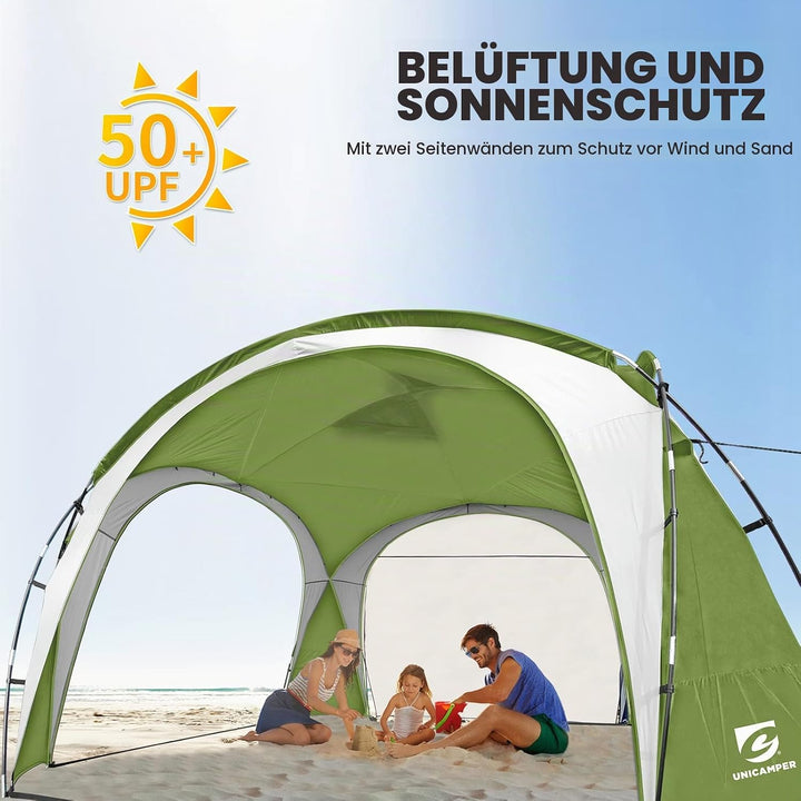 UNICAMPER Grosses Strandzelt UPF 50+, 3,6 x 3,6 m, wasserdicht und regenfest, Kuppel-Sonnenschutz fü