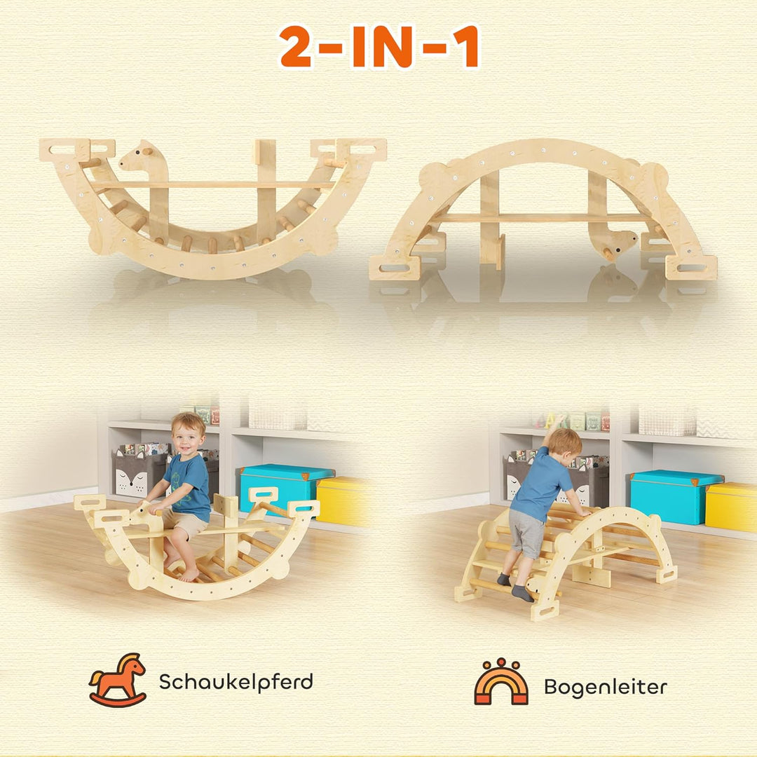 AIYAPLAY Montessori Klettergerüst Indoor, 2 in 1 Kletterbogen & Schaukelpferd, Kletterspielzeug aus