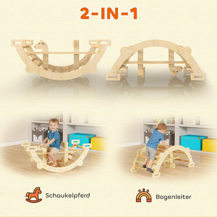 AIYAPLAY Montessori Klettergerüst Indoor, 2 in 1 Kletterbogen & Schaukelpferd, Kletterspielzeug aus