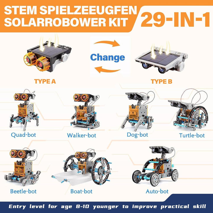 Solar Roboter Kit,29-in-1 DIY Bauspielzeug Angetrieben durch Solarenergie,Kinder Spielzeug,Konstrukt