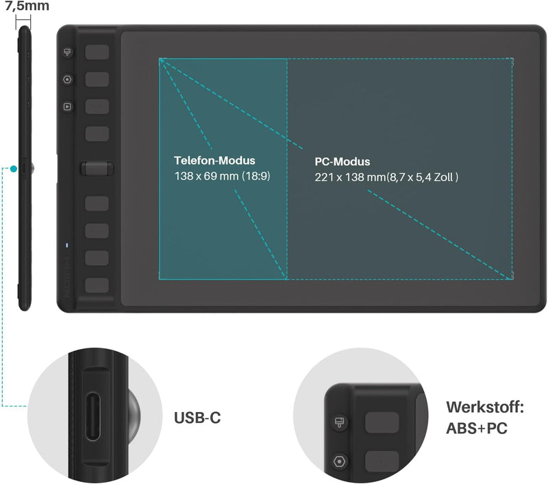 HUION Inspiroy 2 M Grafiktabletts, Tragbares Zeichentablett mit 8192 Stufen batterielosem Digitalsti