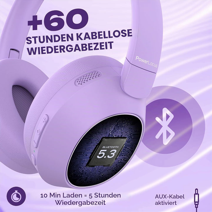 PowerLocus Hybrid Active Noise Cancelling Kopfhörer, 60 Std. Spielzeit Kopfhörer Kabellos, Transpare