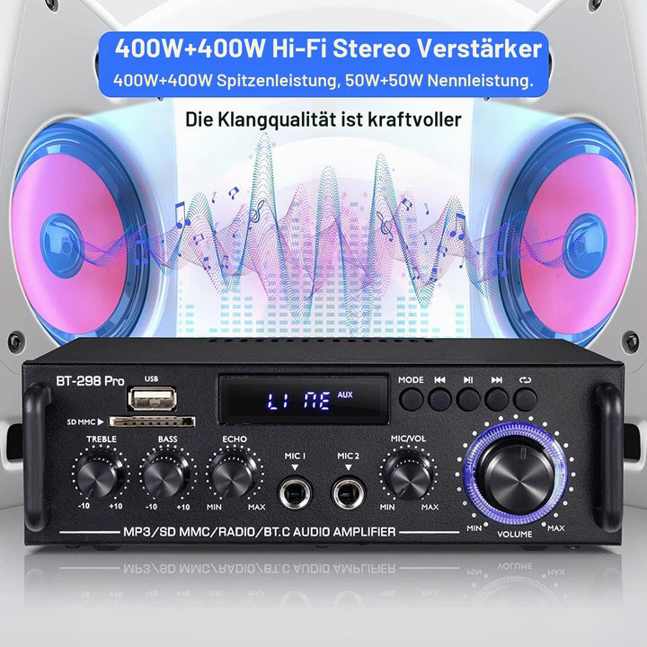 298 Pro Mini Verstärker, Bluetooth-Empfänger, Audioverstärker, Max 500 W x 2 RMS, 50 W x 2, 2-Kanal-