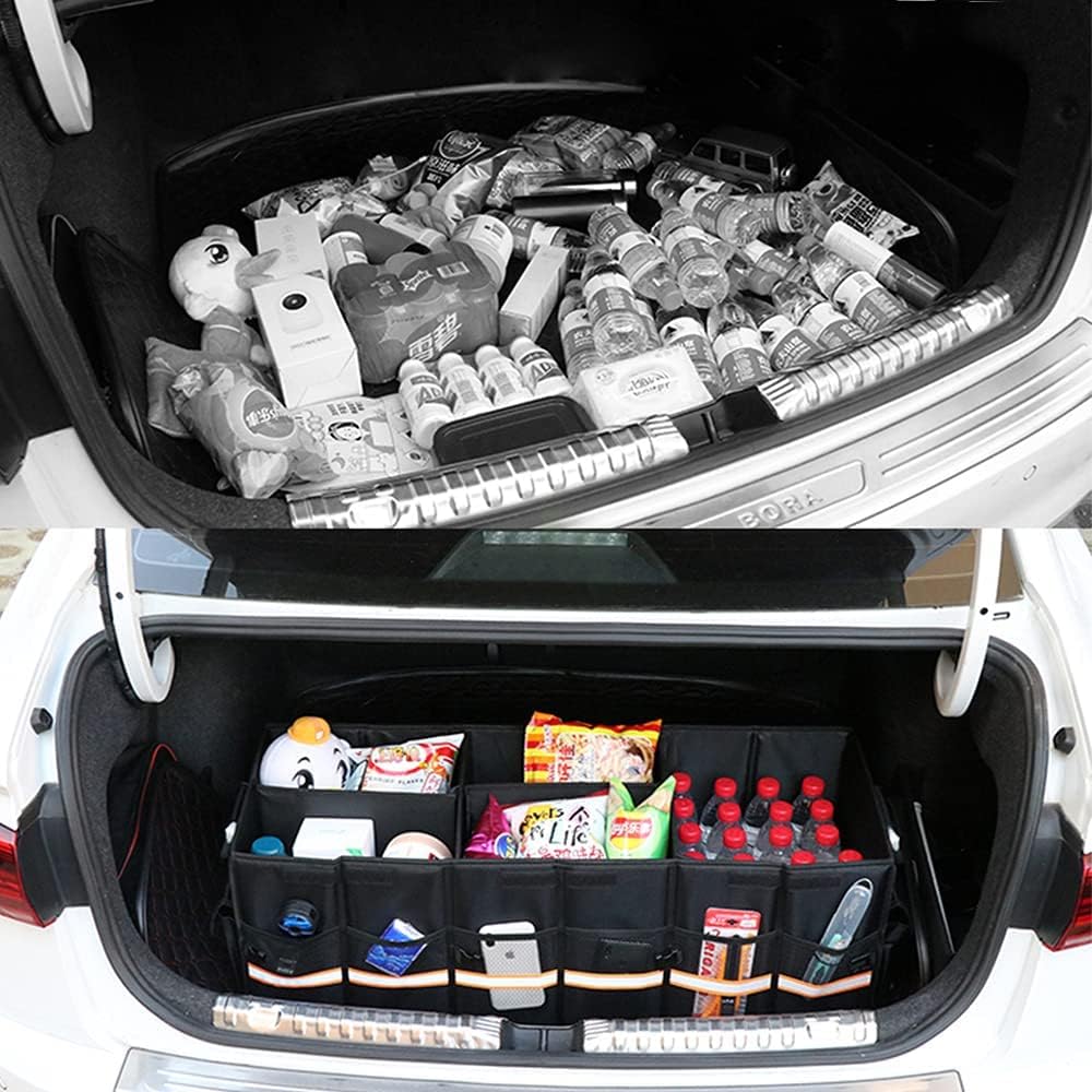 YUOCT L 60cm Kofferraum Organizer & Deckel Robuste, Zusammenklappbare Kofferraum Organizer Box Mit M