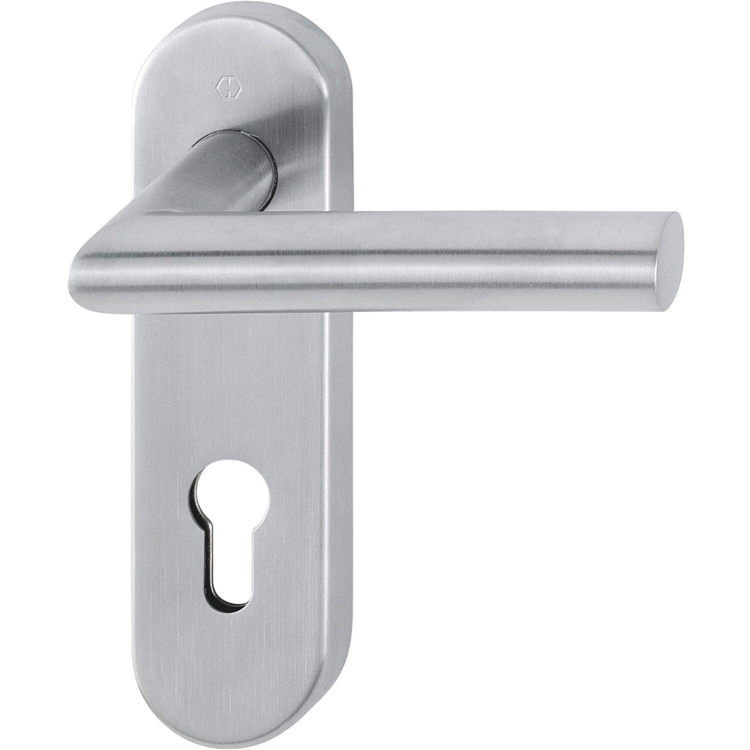 HOPPE 10722509, Edelstahl matt Feuerschutz Drückergarnitur AMSTERDAM auf Kurzschild PZ
