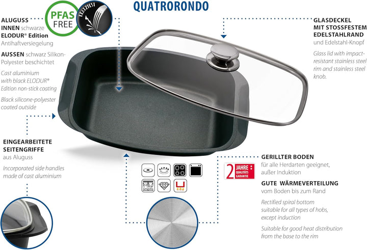 ELO Quatrorondo Bräter mit ELODUR® Edition, Aluminiumguss, hochwertige Antihaftversiegelung, kratzfe