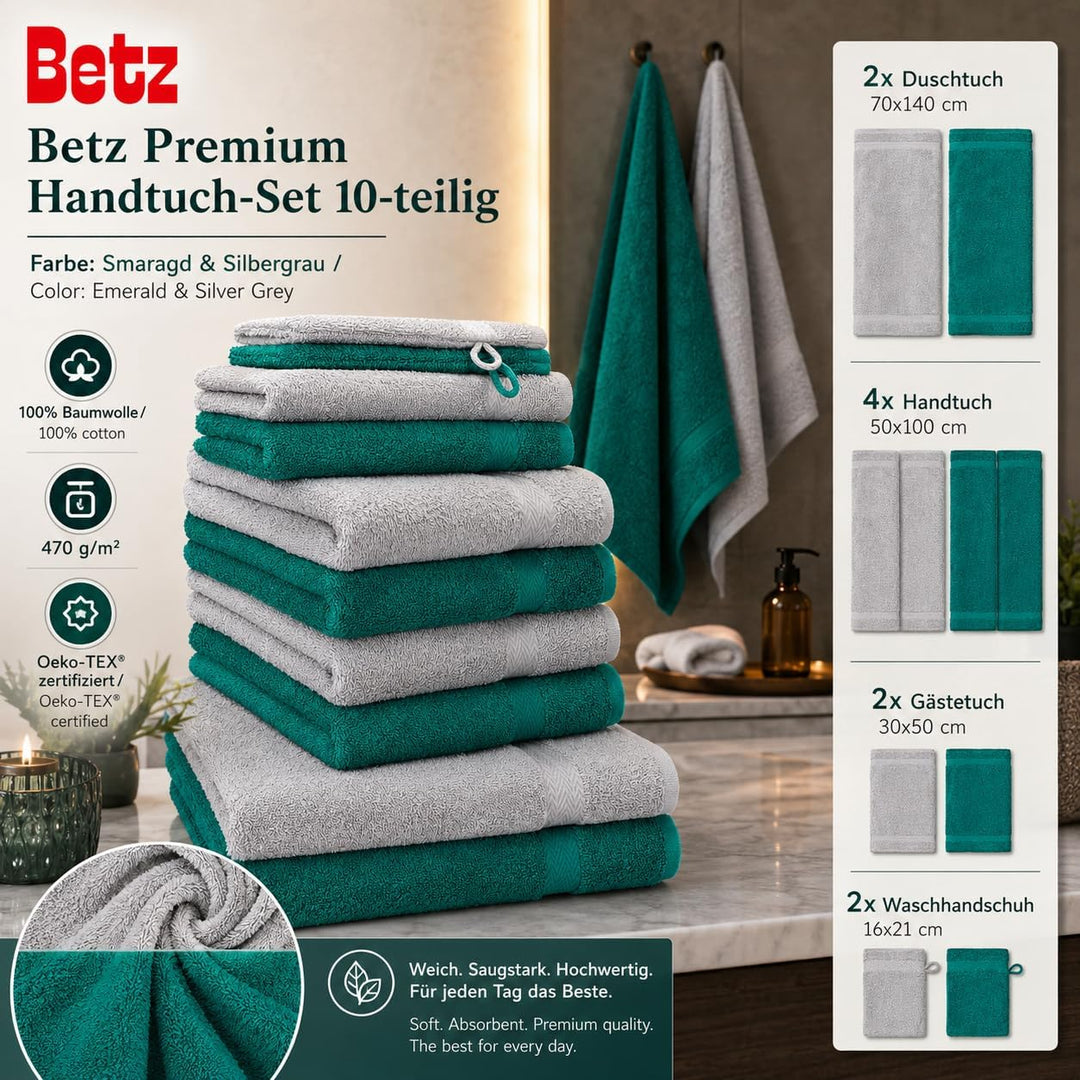 Betz 10-TLG. Handtuch-Set Premium 100% Baumwolle 2 Duschtücher 4 Handtücher 2 Gästetücher 2 Waschhan