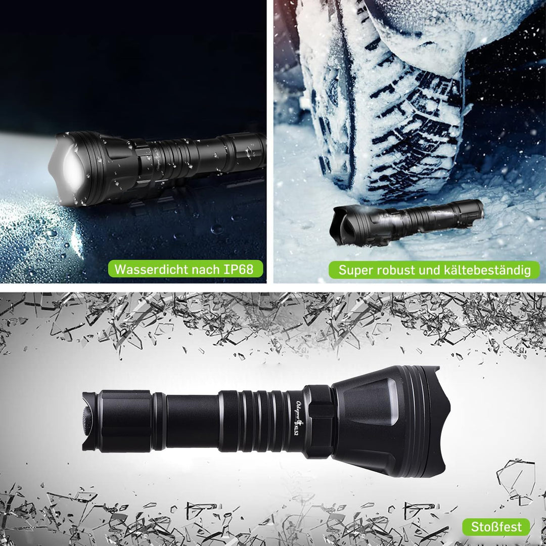 Odepro KL52 Plus Zoom LED Taschenlampe, Extrem Hell Taschenlampen Wiederaufladbare , IP68 Wasserdich