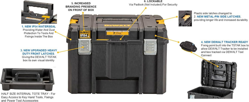 DEWALT TSTAK Tiefe Werkzeugbox VI, DWST83346-1 (44l Volumen, grossvolumige, kombinierbar mit anderen