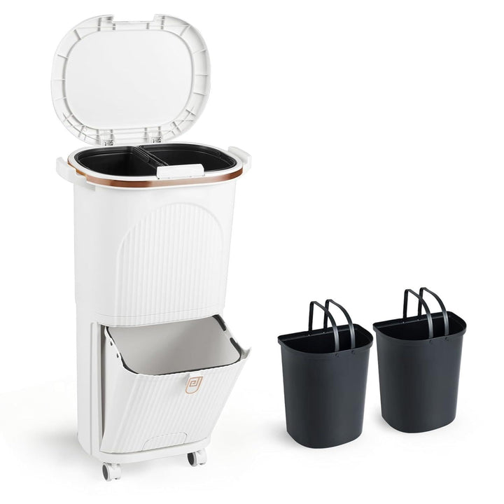 COSTWAY Mülleimer Küche, Mülltrennsystem 3 Fächer, 2 x 12L Inneneimer & 14L Treteimer, Abfalleimer m
