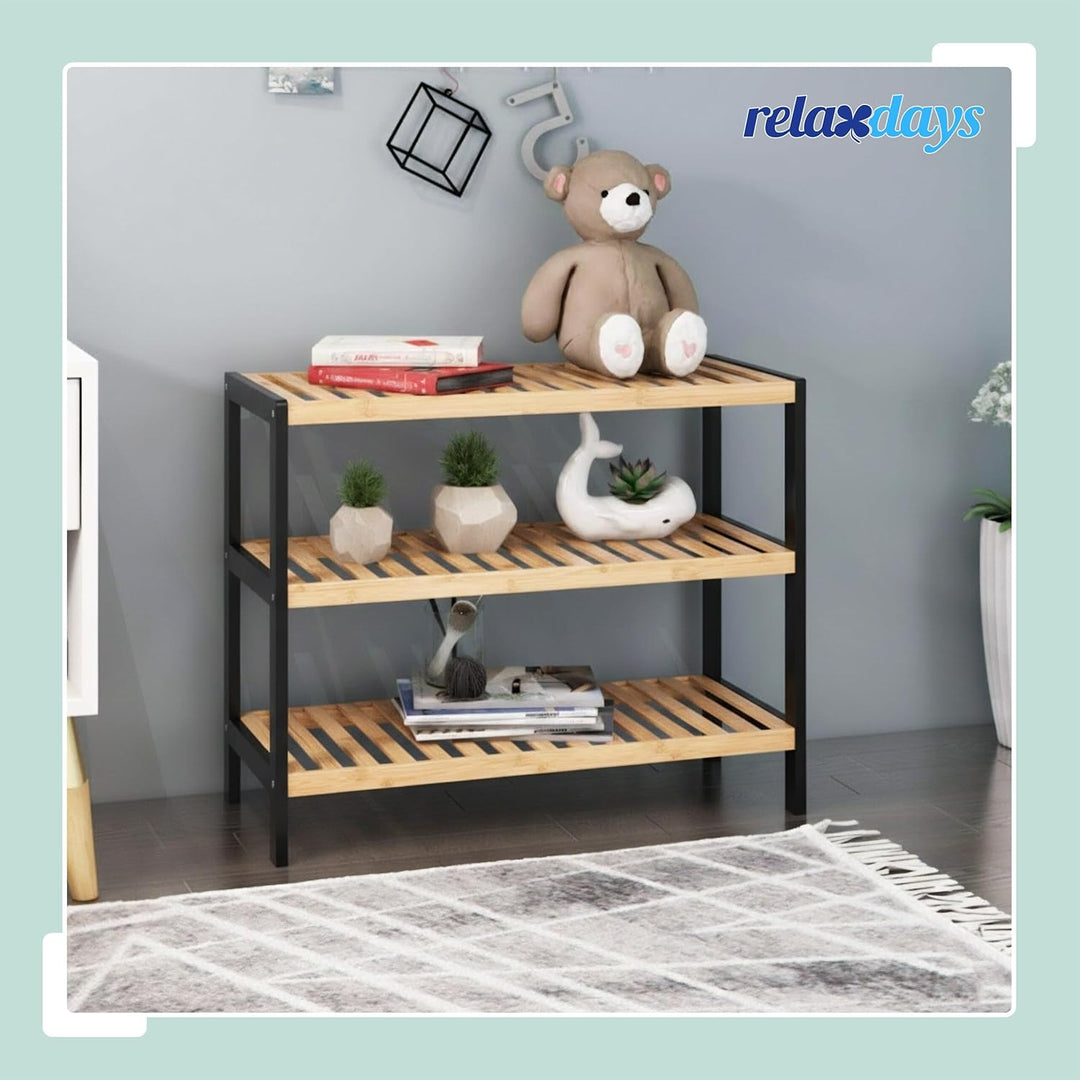 Relaxdays Schuhregal, HxBxT: 55 x 70 x 26 cm, Bambus, 3 Ebenen, 9 Paar Schuhe, Schuhständer Gitterab