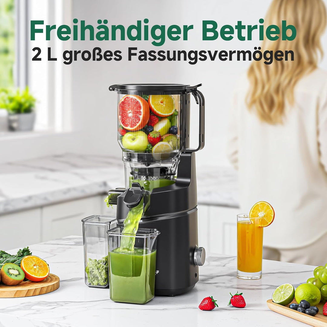 AMZCHEF 250W Automatischer All-In-One Entsafter, 165MM Öffnung und 1,8L Kaltpresse für Gemüse und Ob