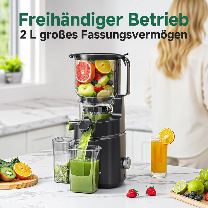 AMZCHEF 250W Automatischer All-In-One Entsafter, 165MM Öffnung und 1,8L Kaltpresse für Gemüse und Ob