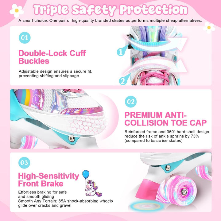 OLYSPM Rollschuhe Kinder Rollschuhe Verstellbar Rollschuhe Damen,LED Rollschuhe und 4 Grössen verste