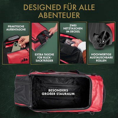 BEN NEVIS Reisetasche mit Rollen – 3in1 Tasche, Trolley + Rucksack [Gross 80L - 3,4kg] Travel Bag Re