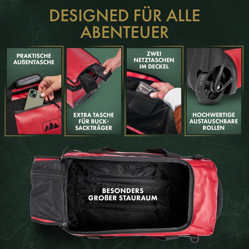 BEN NEVIS Reisetasche mit Rollen – 3in1 Tasche, Trolley + Rucksack [Gross 80L - 3,4kg] Travel Bag Re