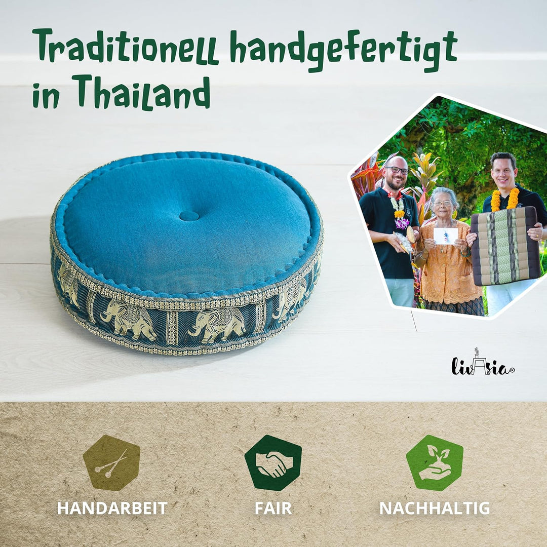 livasia Meditationskissen mit Thaiseide, Yogakissen mit Kapok, Pouf, Bodenkissen für Yoga und Zen Me