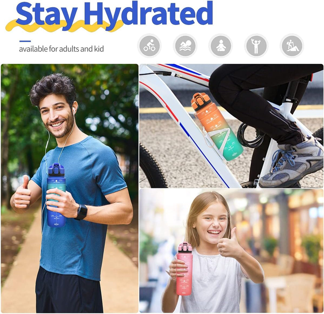 Coolfel Sport Trinkflasche 2l, 1,5l, 1l, 700ml, 500ml Trinkflasche Kinder Auslaufsicher, Motivierend